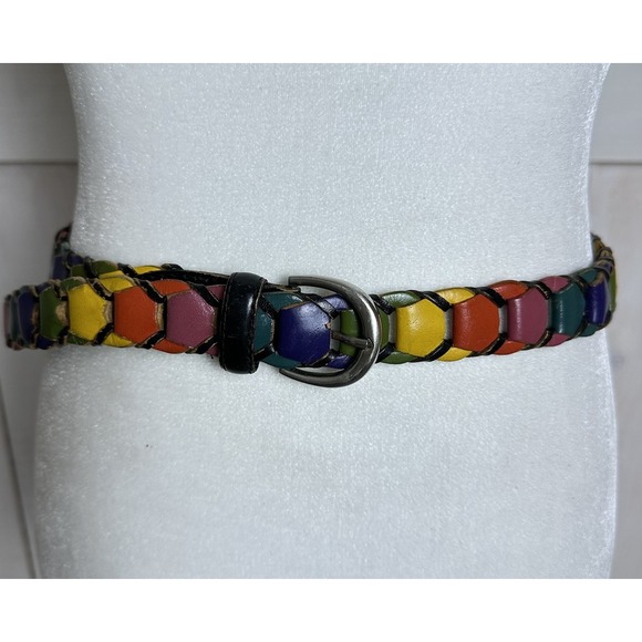 Vintage‎ Woman's Capezio Rainbow Braided Leather Belt Size Small 35" - Picture 1 of 8